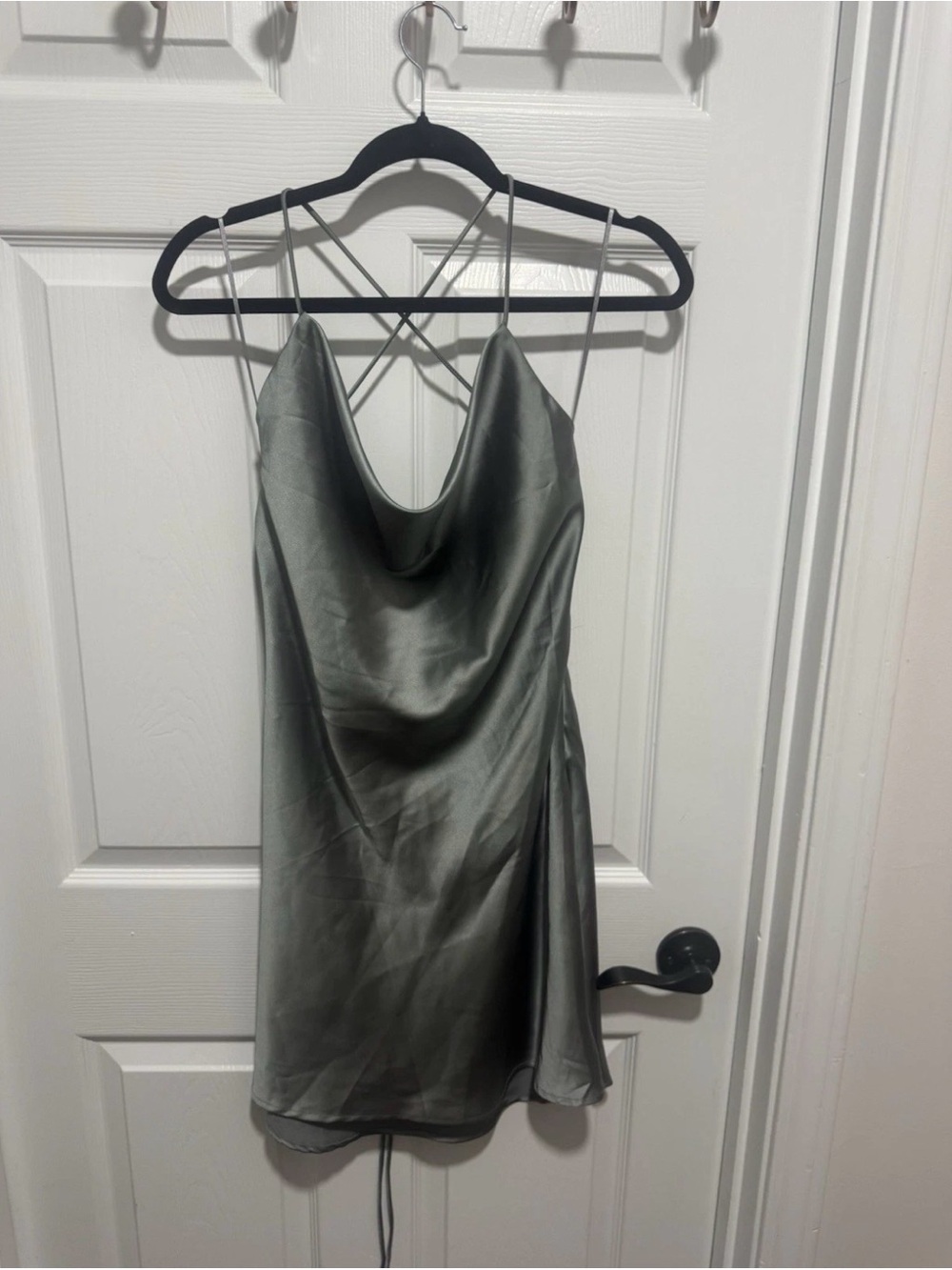 NWT TRIBE Satin Cowl Neck Slip Dress - Sage Green M